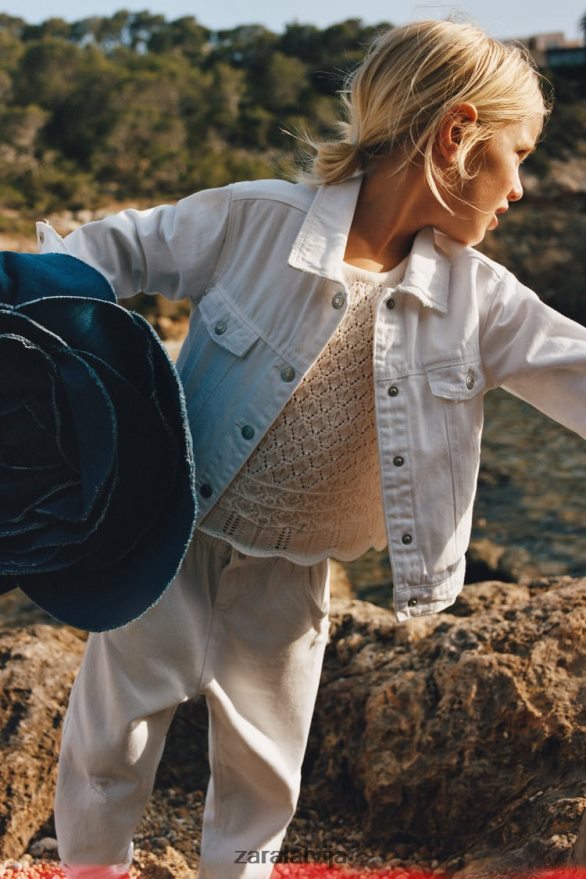 autentiskie džinsi bērni Zara balts 6ZTV401619 apģērbs