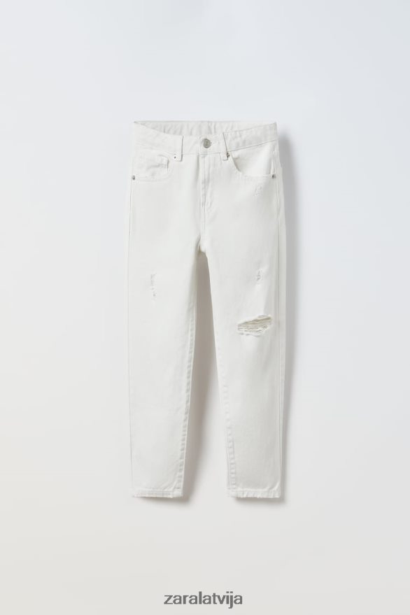 saplēsti džinsi bērni Zara ekru 6ZTV401615 apģērbs