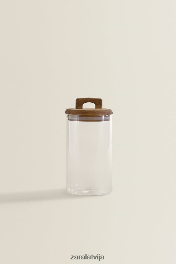 borsilikāta stikla un koka uzglabāšanas burka unisex Zara gaiši bēšs 6ZTV401685 Piederumi