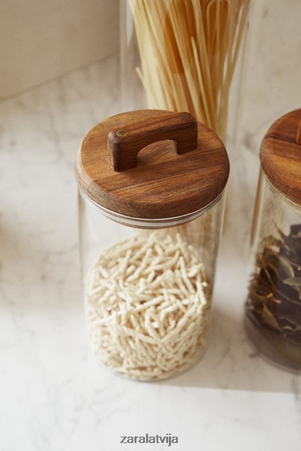 borsilikāta stikla un koka uzglabāšanas burka unisex Zara gaiši bēšs 6ZTV401685 Piederumi