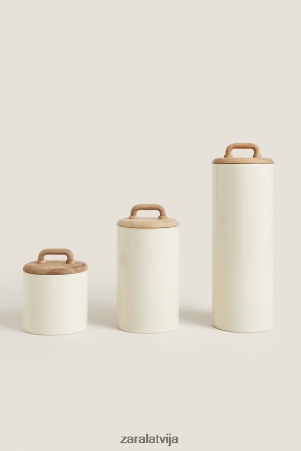 keramikas un koka burka unisex Zara krēms 6ZTV401689 Piederumi