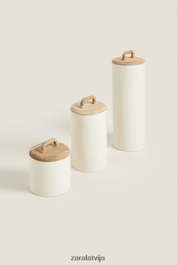 keramikas un koka burka unisex Zara krēms 6ZTV401689 Piederumi