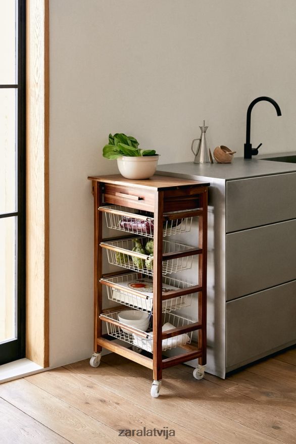 koka un metāla uzglabāšanas mēbeles ar riteņiem unisex Zara gaiši bēšs 6ZTV401680 Piederumi