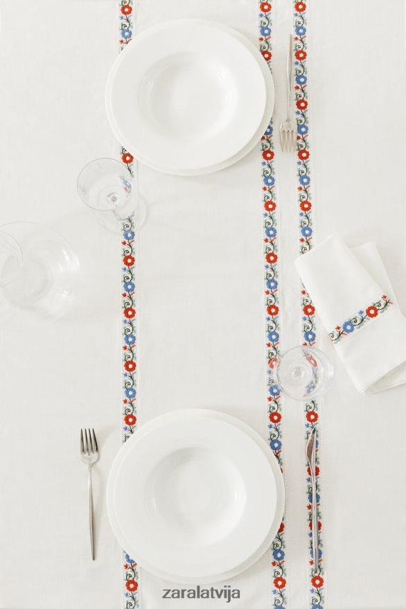 izšūts kokvilnas galdauts unisex Zara balts 6ZTV401662 Piederumi