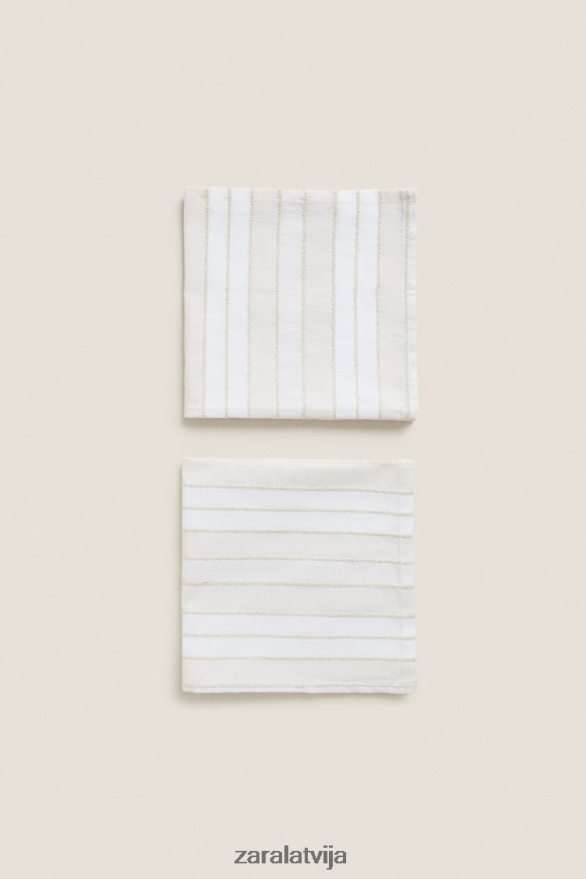 krāsotas svītrainas salvetes (iepakojumā 2) unisex Zara ekru 6ZTV401673 Piederumi