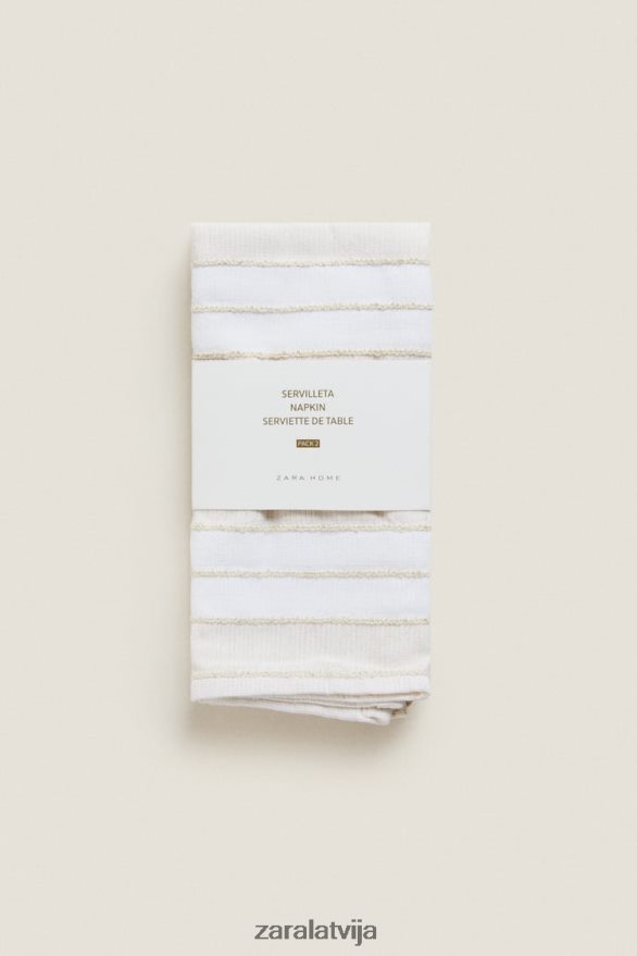 krāsotas svītrainas salvetes (iepakojumā 2) unisex Zara ekru 6ZTV401673 Piederumi