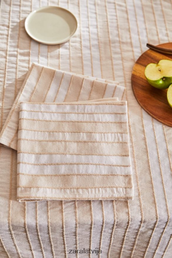 krāsotas svītrainas salvetes (iepakojumā 2) unisex Zara ekru 6ZTV401673 Piederumi