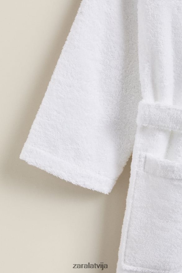 augstākās kvalitātes kokvilnas peldmētelis unisex Zara balts 6ZTV401736 Piederumi