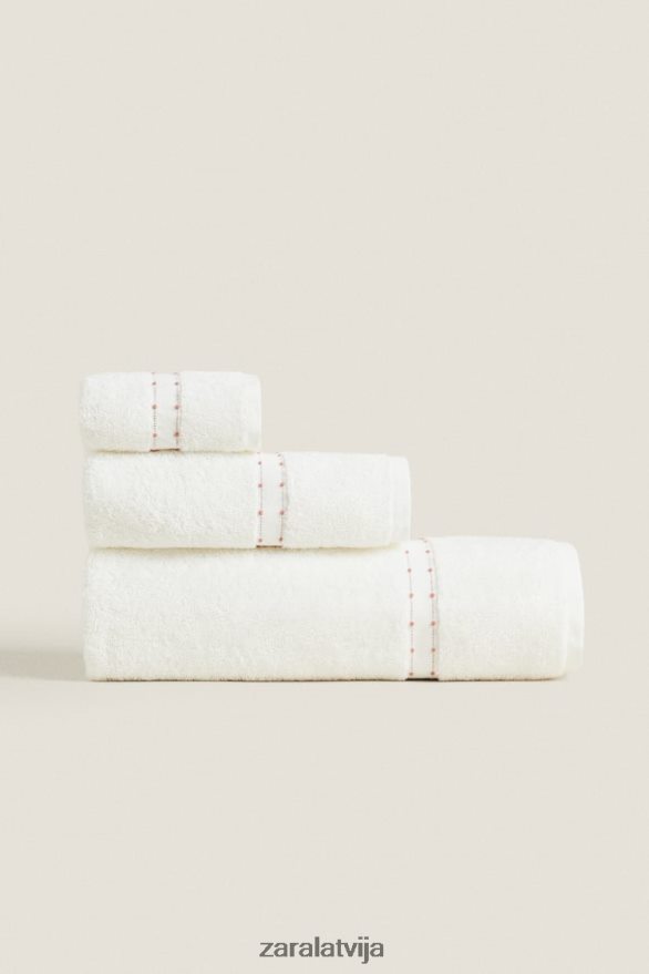 izšūta apmale kokvilnas dvielis unisex Zara austeru balts 6ZTV401705 Piederumi