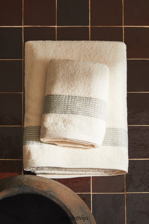 kokvilnas dvielis ar kroku apmali unisex Zara akvamarīns 6ZTV401732 Piederumi