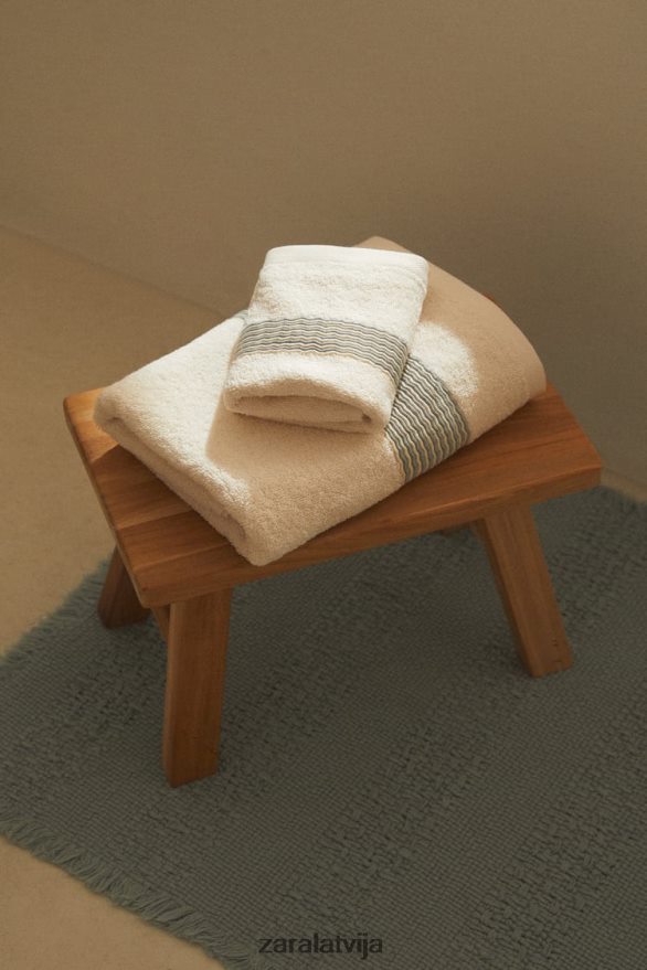 kokvilnas dvielis ar kroku apmali unisex Zara akvamarīns 6ZTV401732 Piederumi