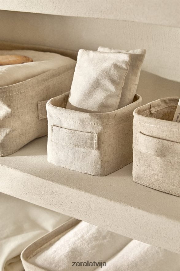 kokvilnas un lina organizatora kaste unisex Zara gaiši bēšs 6ZTV401712 Piederumi