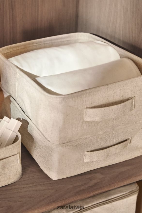 kokvilnas un lina organizatora kaste unisex Zara gaiši bēšs 6ZTV401712 Piederumi