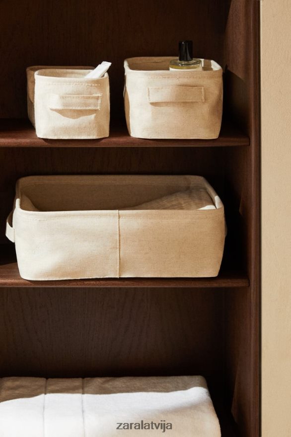kokvilnas un lina organizatora kaste unisex Zara gaiši bēšs 6ZTV401712 Piederumi