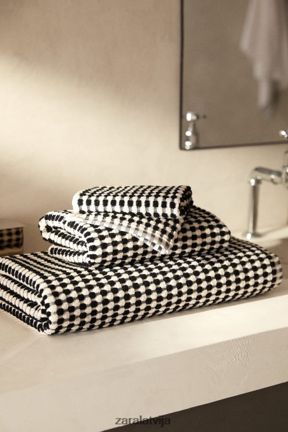 teksturēts kokvilnas dvielis unisex Zara melns 6ZTV401717 Piederumi