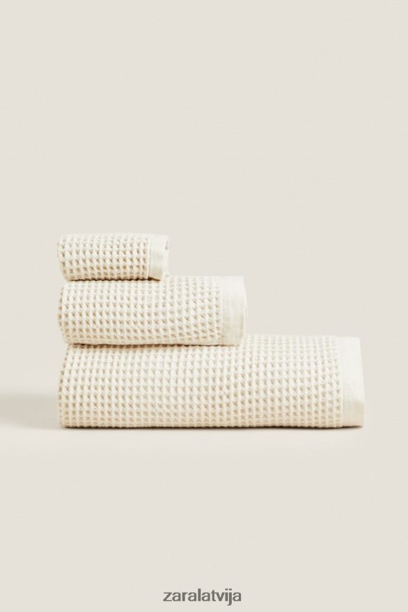 vafeļu tekstūras kokvilnas dvielis unisex Zara gaiši bēšs 6ZTV401721 Piederumi
