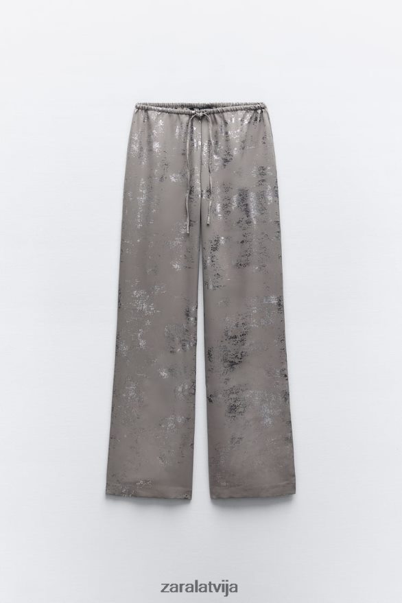 apdrukātas folijas bikses sievietes Zara tumši pelēks 6ZTV40937 apģērbs