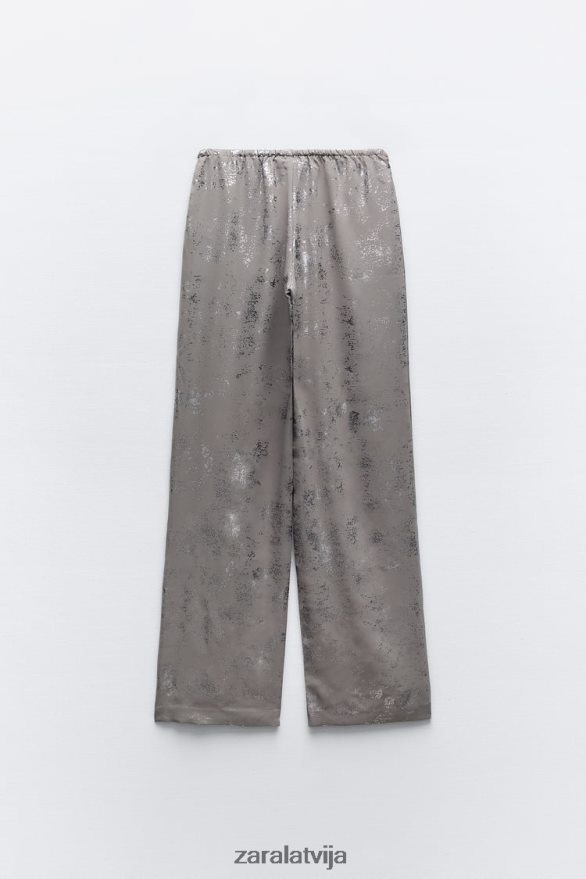 apdrukātas folijas bikses sievietes Zara tumši pelēks 6ZTV40937 apģērbs