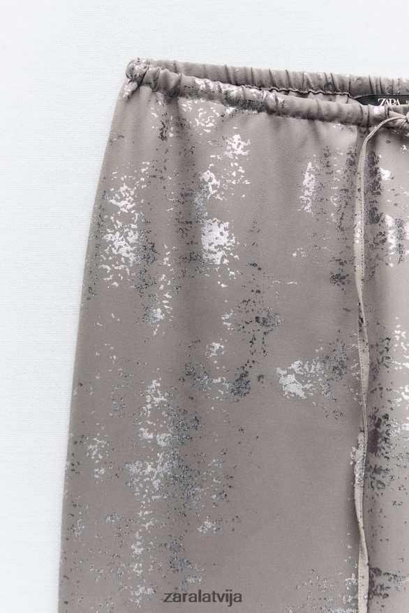 apdrukātas folijas bikses sievietes Zara tumši pelēks 6ZTV40937 apģērbs