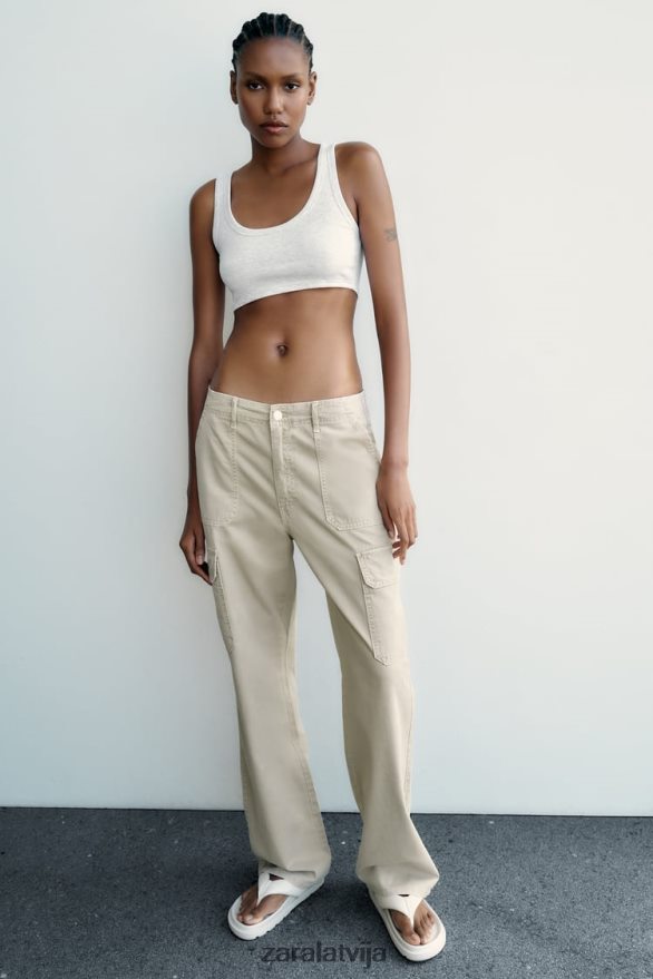 augstceltnes trf taisnas kravas bikses sievietes Zara pelēks 6ZTV40502 apģērbs