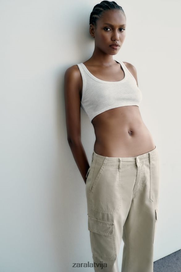 augstceltnes trf taisnas kravas bikses sievietes Zara pelēks 6ZTV40502 apģērbs