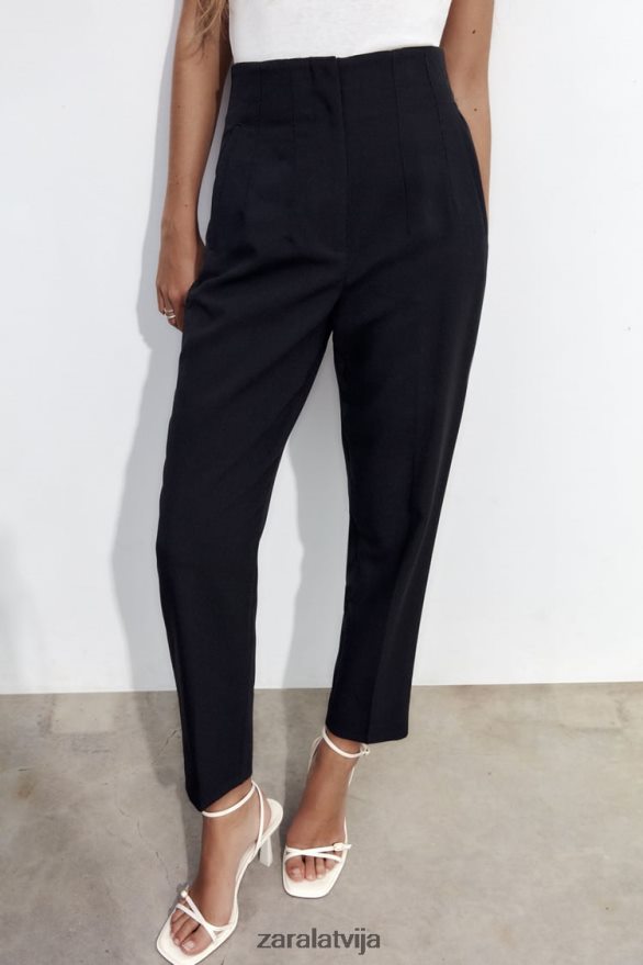 bikses ar augstu jostasvietu sievietes Zara melns 6ZTV40500 apģērbs