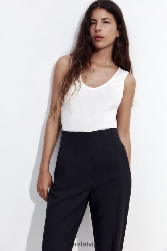 bikses ar augstu jostasvietu sievietes Zara melns 6ZTV40500 apģērbs