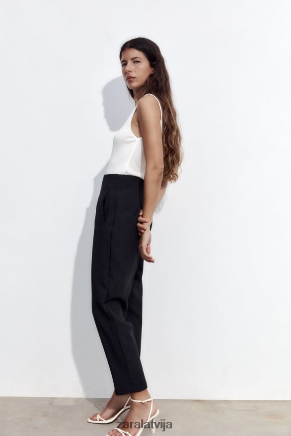 bikses ar augstu jostasvietu sievietes Zara melns 6ZTV40500 apģērbs