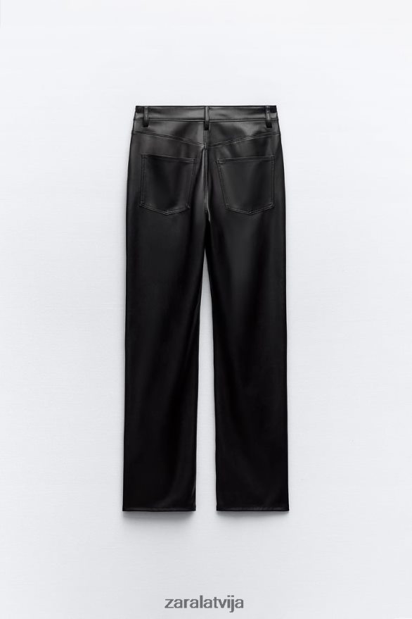 mākslīgās ādas augstas taisnas bikses sievietes Zara melns 6ZTV40498 apģērbs