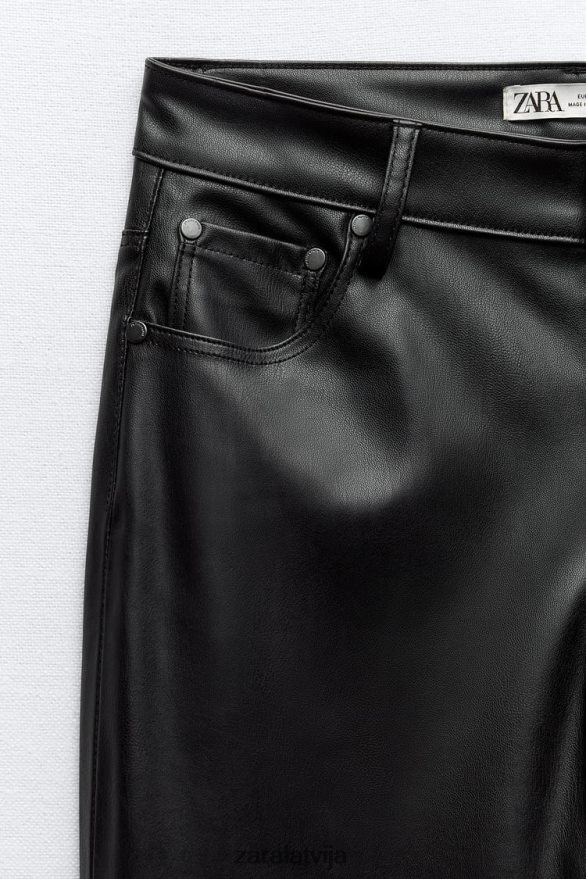 mākslīgās ādas augstas taisnas bikses sievietes Zara melns 6ZTV40498 apģērbs