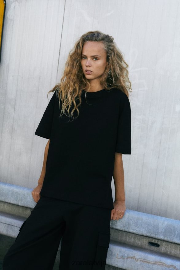 plīša kravas bikses sievietes Zara melns 6ZTV40489 apģērbs