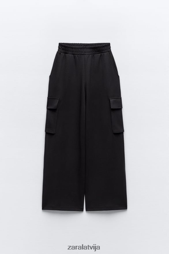 plīša kravas bikses sievietes Zara melns 6ZTV40489 apģērbs