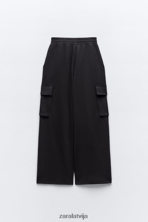 plīša kravas bikses sievietes Zara melns 6ZTV40489 apģērbs