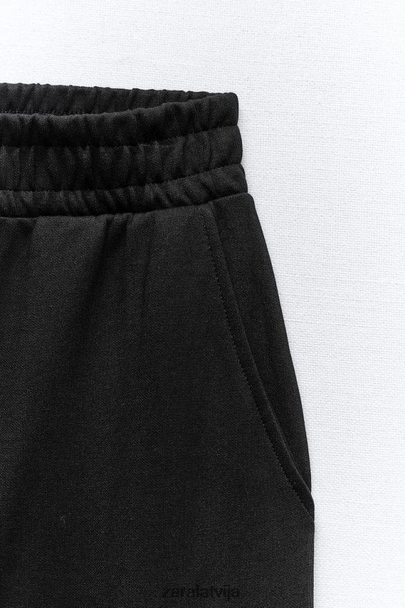 plīša kravas bikses sievietes Zara melns 6ZTV40489 apģērbs