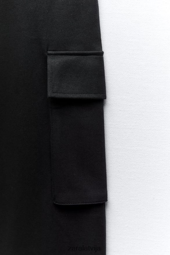 plīša kravas bikses sievietes Zara melns 6ZTV40489 apģērbs