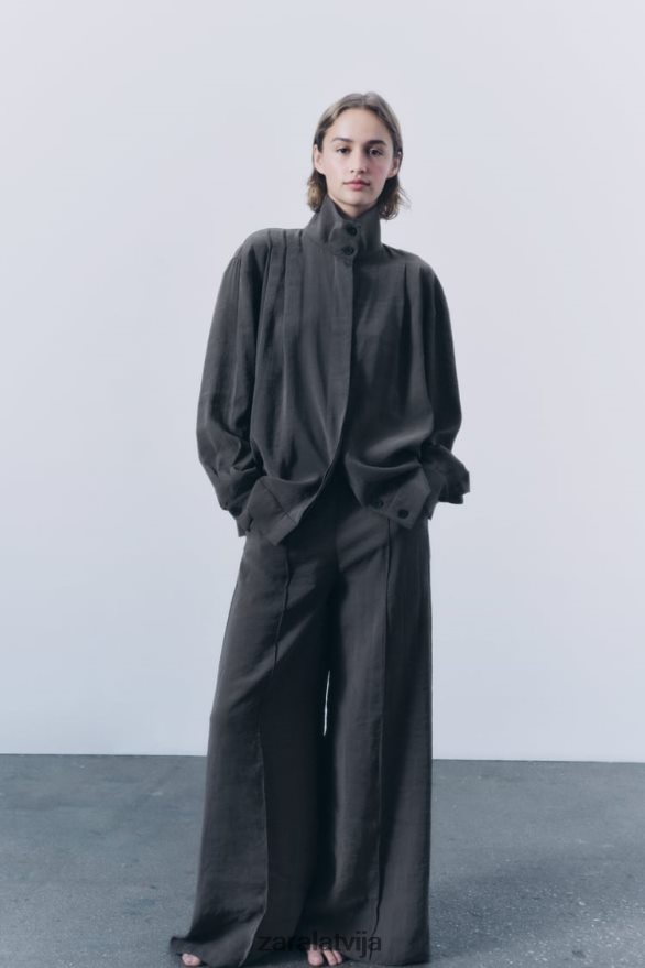 platas kroku bikses sievietes Zara pelēks 6ZTV40832 apģērbs