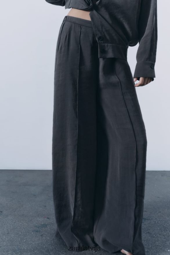 platas kroku bikses sievietes Zara pelēks 6ZTV40832 apģērbs