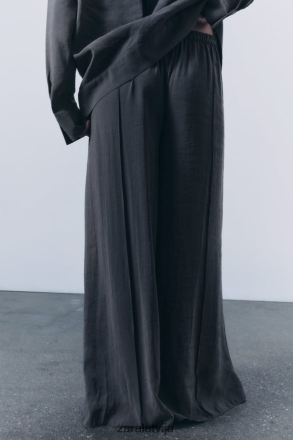 platas kroku bikses sievietes Zara pelēks 6ZTV40832 apģērbs