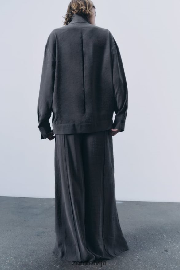 platas kroku bikses sievietes Zara pelēks 6ZTV40832 apģērbs