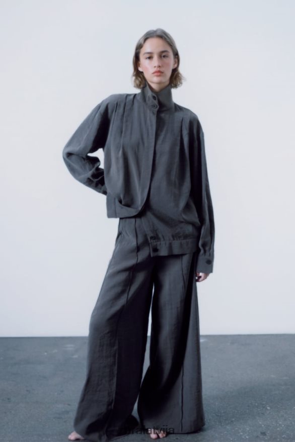 platas kroku bikses sievietes Zara pelēks 6ZTV40832 apģērbs