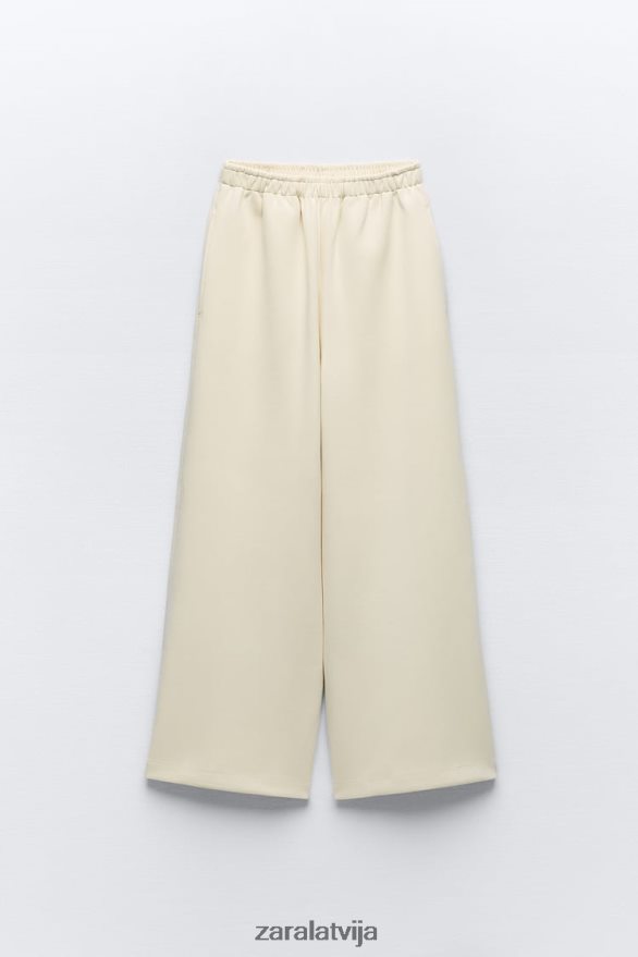 platas plīša bikses sievietes Zara ekru 6ZTV40488 apģērbs