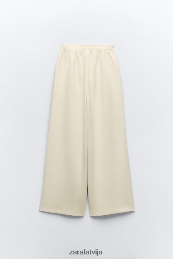 platas plīša bikses sievietes Zara ekru 6ZTV40488 apģērbs