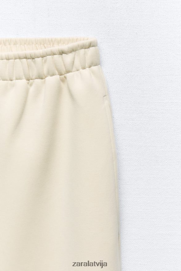 platas plīša bikses sievietes Zara ekru 6ZTV40488 apģērbs