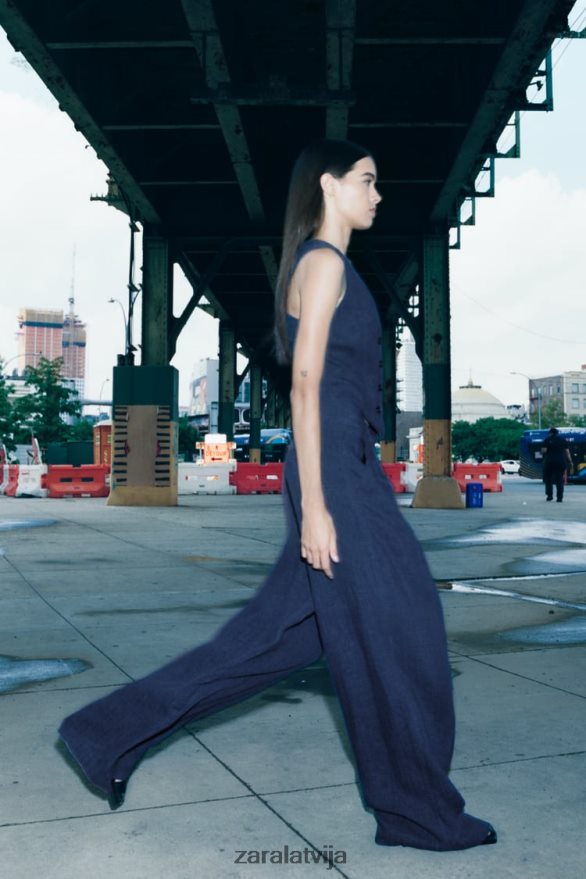 zw kolekcijas minimālisma platas bikses sievietes Zara indigo 6ZTV40482 apģērbs