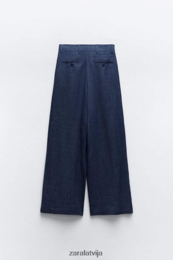 zw kolekcijas minimālisma platas bikses sievietes Zara indigo 6ZTV40482 apģērbs
