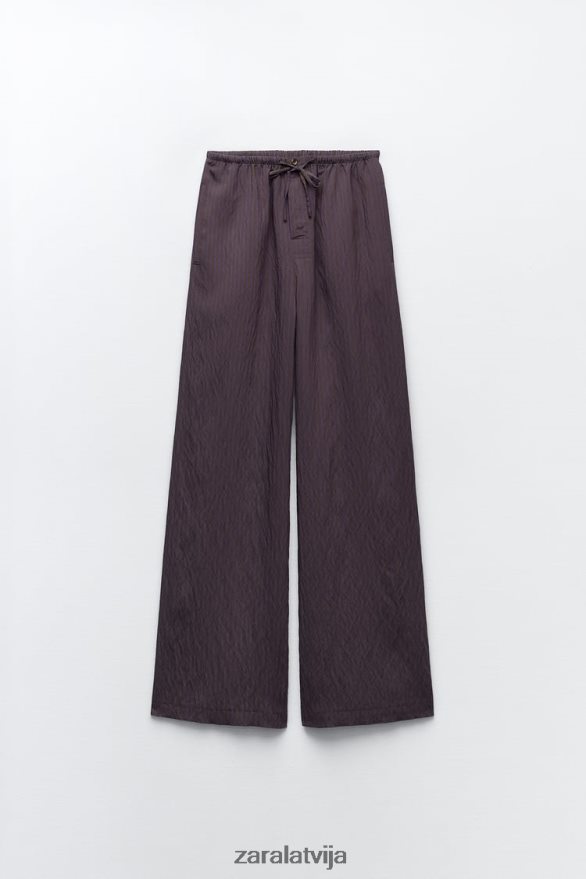 zw kolekcijas minimālistiskas svītrainas platas bikses sievietes Zara brūns/zils 6ZTV40496 apģērbs