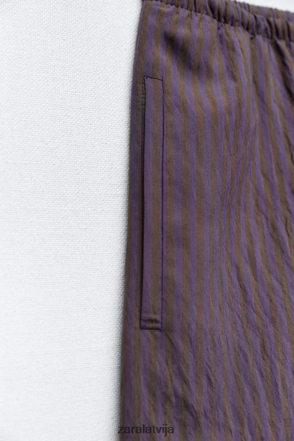 zw kolekcijas minimālistiskas svītrainas platas bikses sievietes Zara brūns/zils 6ZTV40496 apģērbs