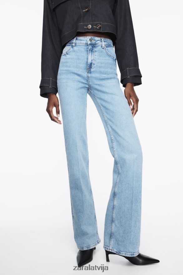 džinsi ar augstu jostasvietu z1975 sievietes Zara gaiši zils 6ZTV40869 apģērbs