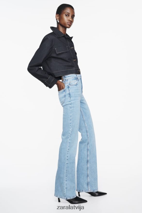džinsi ar augstu jostasvietu z1975 sievietes Zara gaiši zils 6ZTV40869 apģērbs