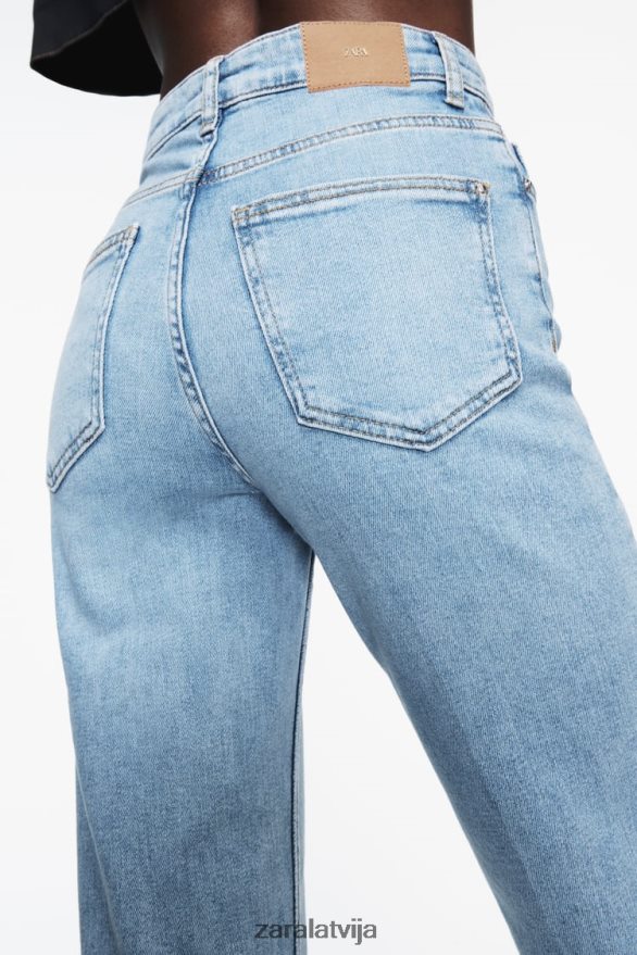 džinsi ar augstu jostasvietu z1975 sievietes Zara gaiši zils 6ZTV40869 apģērbs